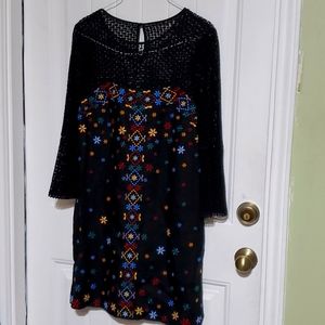 Anthropologie Yellow and Black Bell Sleeve Mini Dress